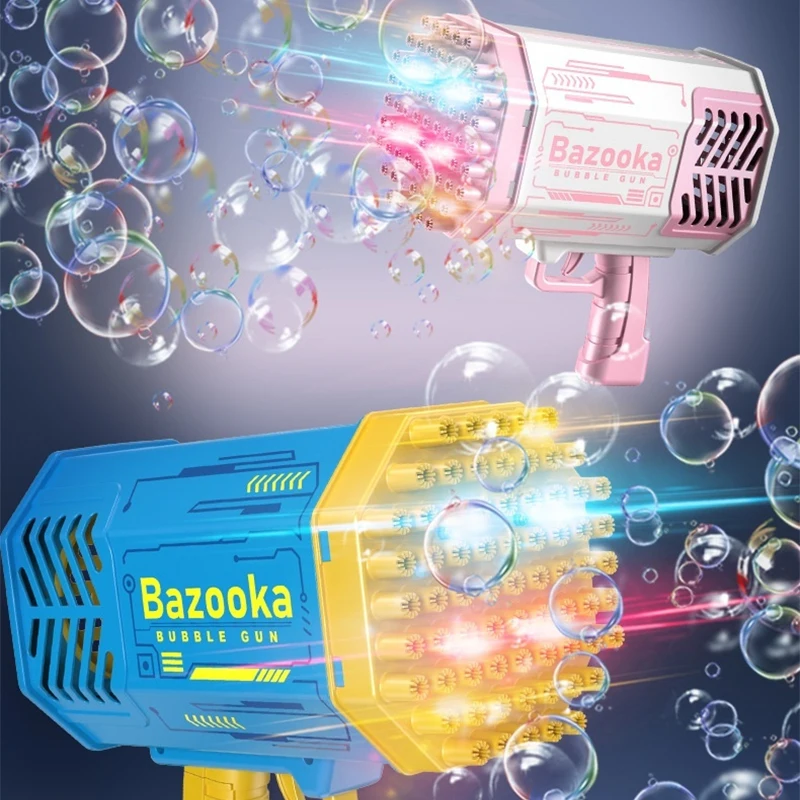 

69-hole Bubble Gun Colorful Lights Multi-Bubble Bazooka Outdoor Children's Toys with Charging Cable and Liquid Bubble Machine