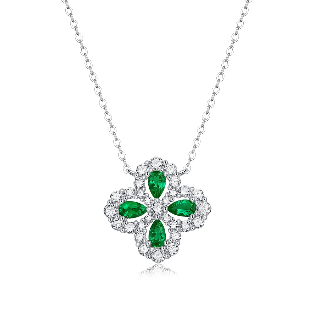 

Noble Lab Grown Emerald Pendant Necklace 100% 925 Sterling Silver Four-Leaf Clover Necklace Jewelry Birthday Anniversary Gift