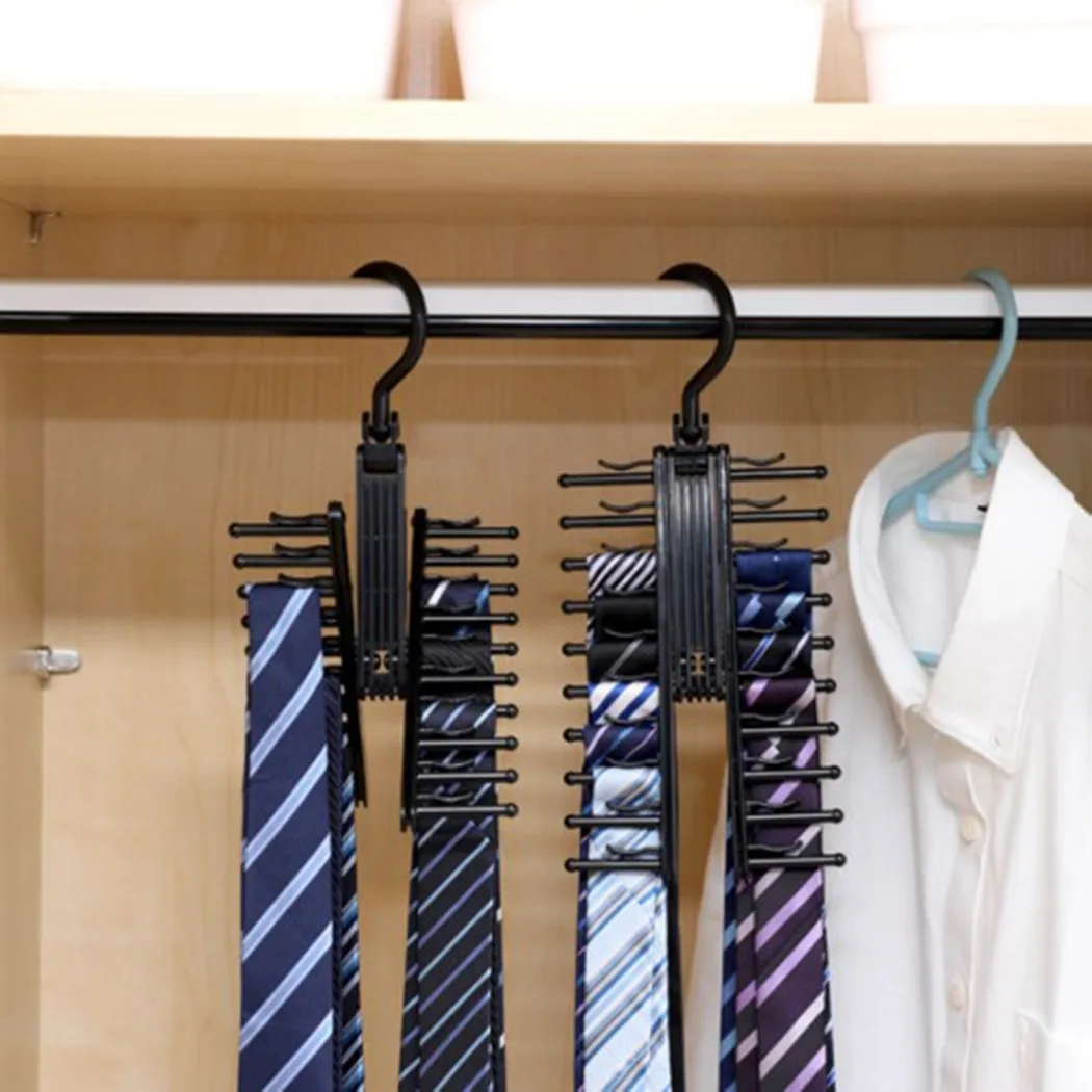

Closet Tie Hanger Home Hook Necktie Organizer Rack Rotating Shelf Wardrobe