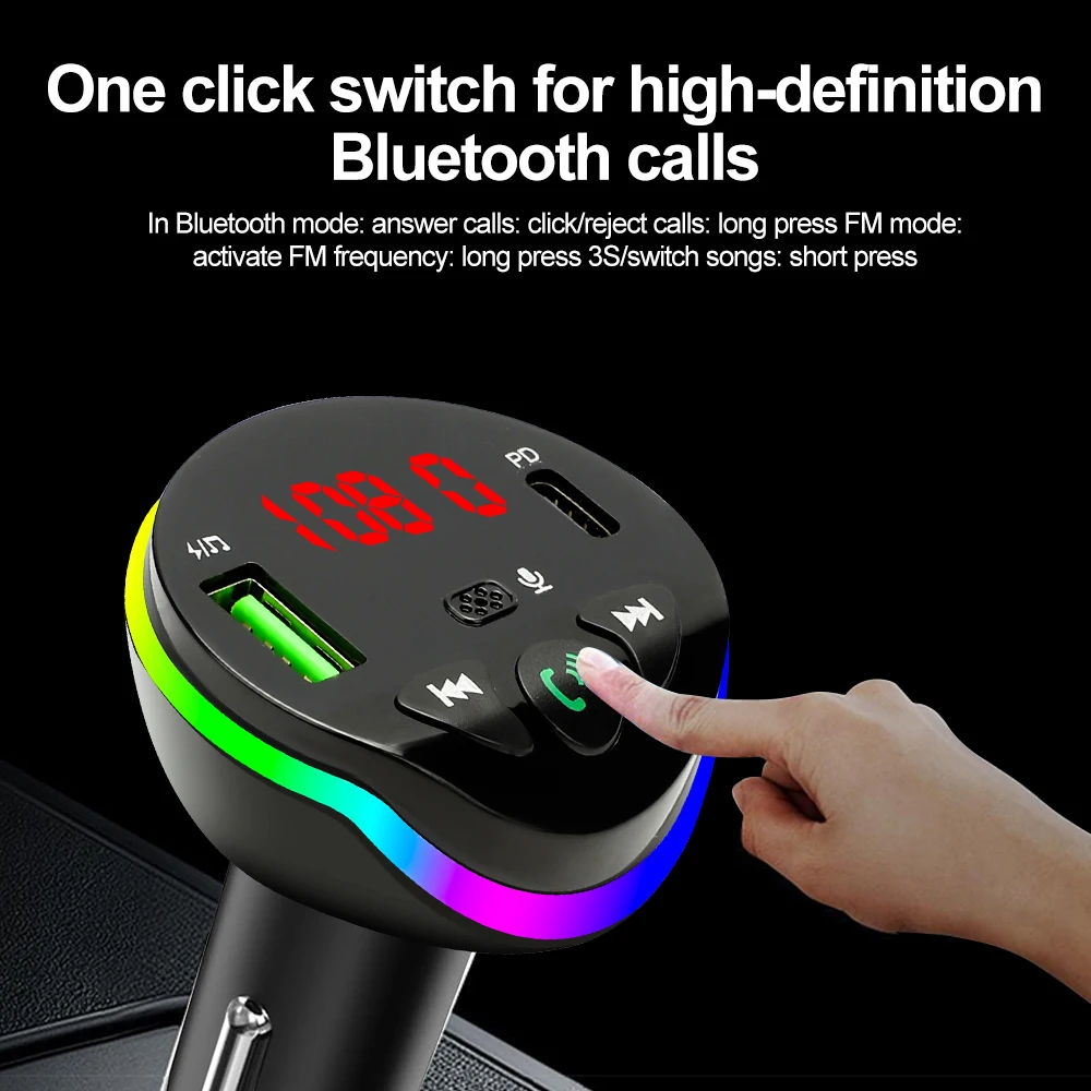 Bluetooth 5.0 FM-передатчик Громкая связь Автомобильный радиомодулятор U-диск Aux MP3-плеер