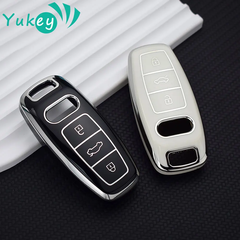 

Silver Edge TPU Car Remote Key Case Cover Shell for Audi A6 A7 A8 E-tron Q5 Q8 C8 D5 Keyless Holder Fob Keychain Accessories