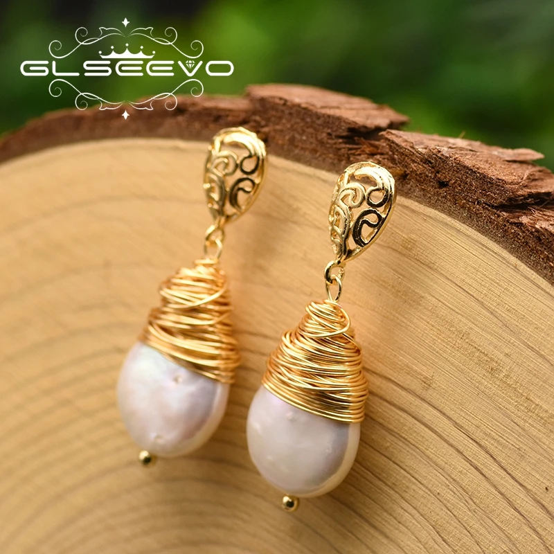 

GLSEEVO Natural Fresh Water White Pearl Drop Earrings For Women Girl Wedding Engagement Party Handmade Korean Jewellery GE0891