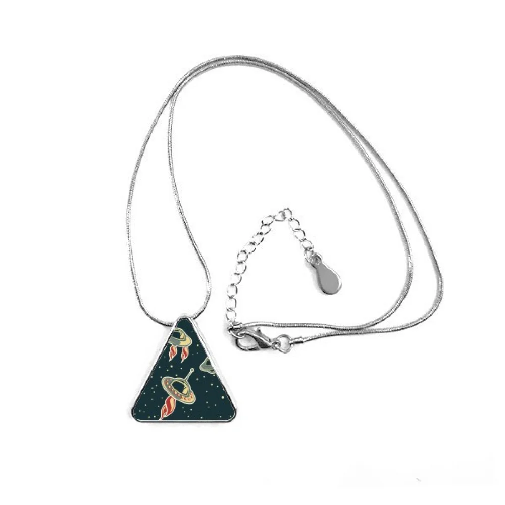 

Universe And Alien UFO Triangle Shape Pendant Necklace Jewelry With Chain Decoration