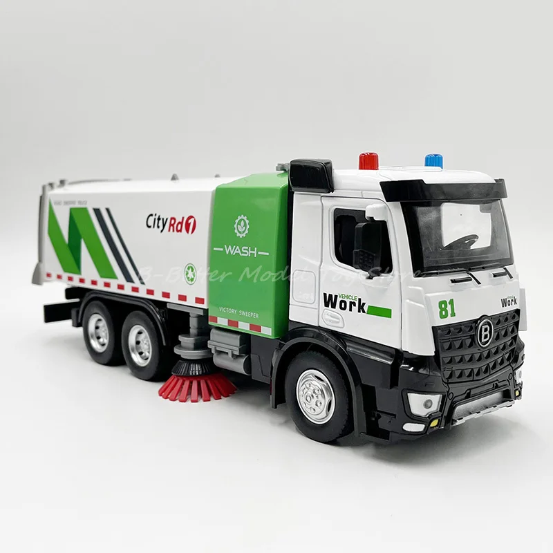 

1:32 Diecast Metal Model Toy Sanitation Garbage Cleaning Sweeper Truck Miniature Replica With Sound & Lights