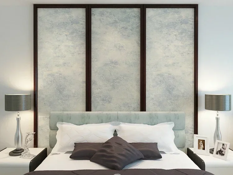 Простые цементные обои из нетканого материала в крапинку спальня гостиная диван