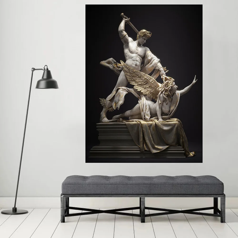 

Perseus with the Head of Medusa Sculpture Art Canvas Painting Norse Mythology Figure Wall Poster Prints Room Home Pictures Decor