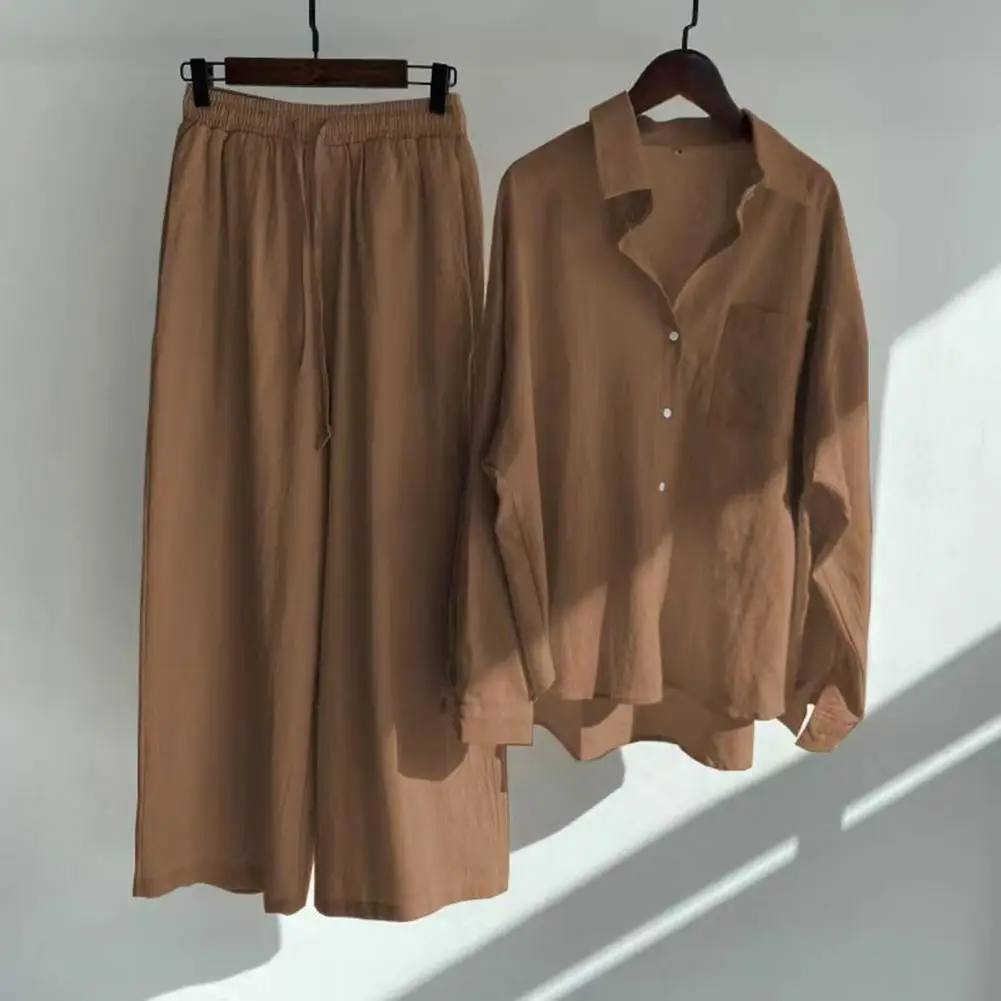

2 Pcs/Set Women Tops Pants Set Long Sleeves Autumn Tops Pants Set Skin-touch Deep Crotch Autumn Tops Pants Set
