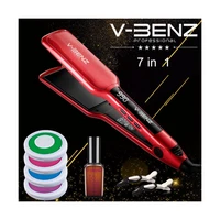 v benz 7 in 1 red stainless steel hair straightener machine hair straightening with led display titanium plate flat iron