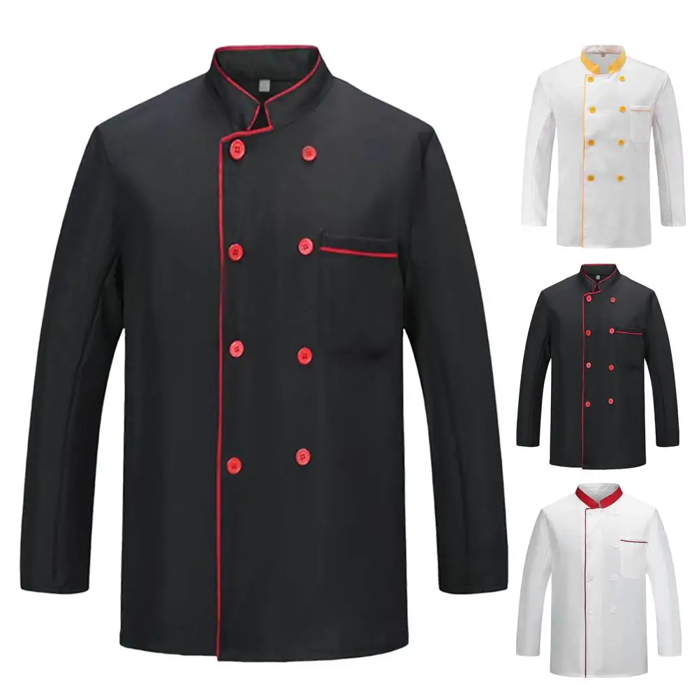 

Chef Jacket Button Closure Front Pocket Chef Top Long Sleeves Stand Collar Kitchen Chef Uniform Cooking Clothes For Chef