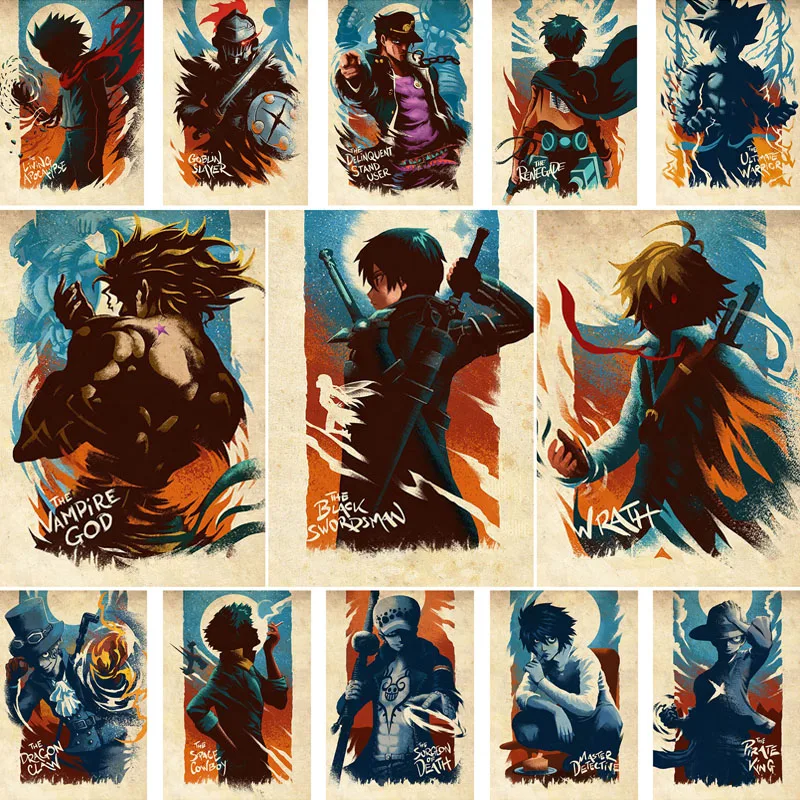 

One Punch Man JoJo's Bizarre Adventure Art Painting Pictures for Bar Cafe Home Decor White Paper Room Decoration Anime Posters