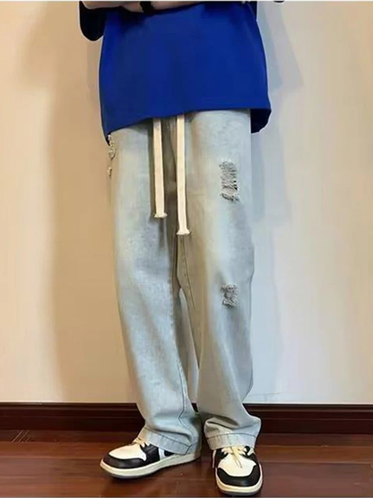 European and American Vibe Street Retro Embroidery Men Jeans Tide Ins High Street Loose Baggy Pants Hip Hop Jeans  Y2K Jeans Men