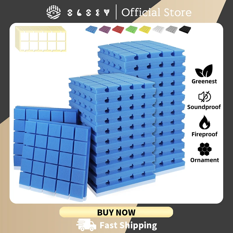 

Home Studio Acoustic Treatment 6 12 24 Pcs High Density Ceiling Absorption Panel Sound Proof Wall Self-adhesive Foam Panels