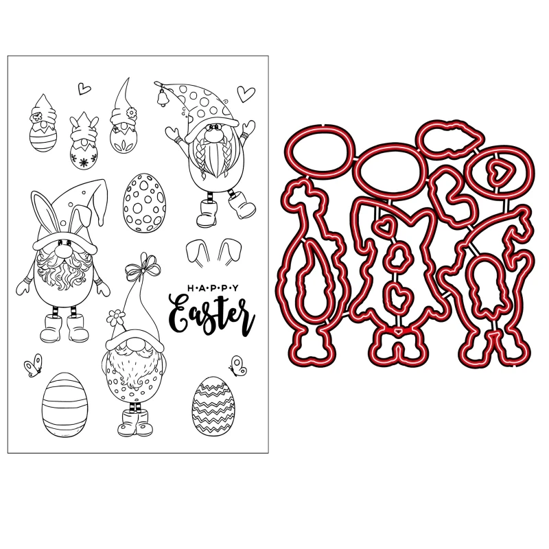 

Easter Gnome Seal Stamp with Cutting Dies Stencil Set DIY Scrapbooking Embossing Photo Album Decor Paper Card