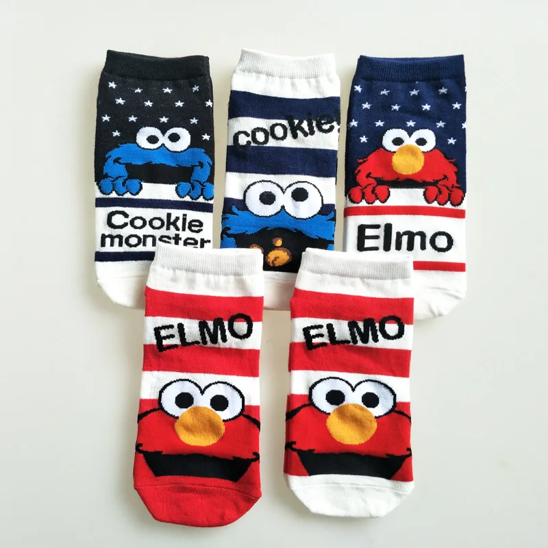 

2022 New Cartoon Cute sesame street Couple Short Socks Men's and Women's Cotton Boat Socks motion casual socks
