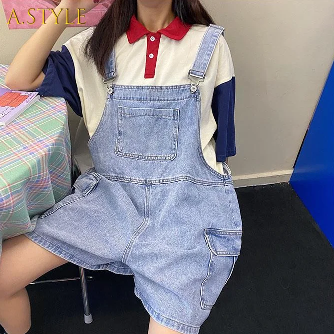 

A GIRLS Denim Rompers Women Solid Front-pocket Basic Classic Design Baggy Casual High Street Female Boyfriend Fashion Retro Ins