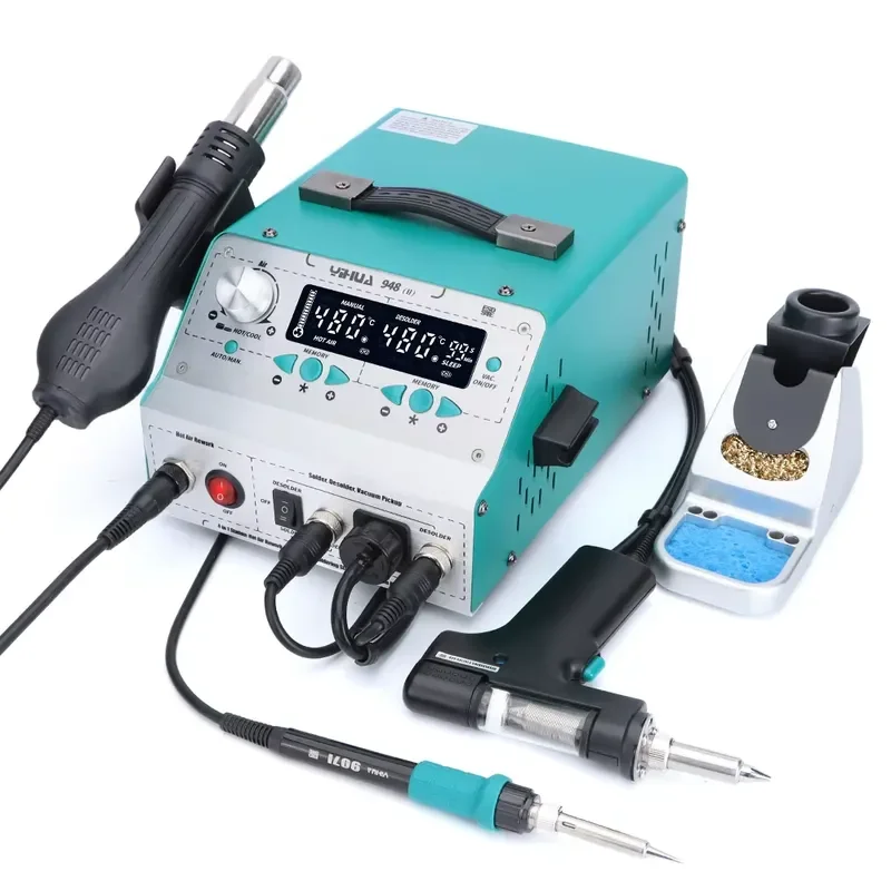Фото Паяльная станция YIHUA 948-II 4-в-1 для SMD-компонентов с функцией горячего воздуха, автоматическим отключением и вакуумным отсосом припоя №2
