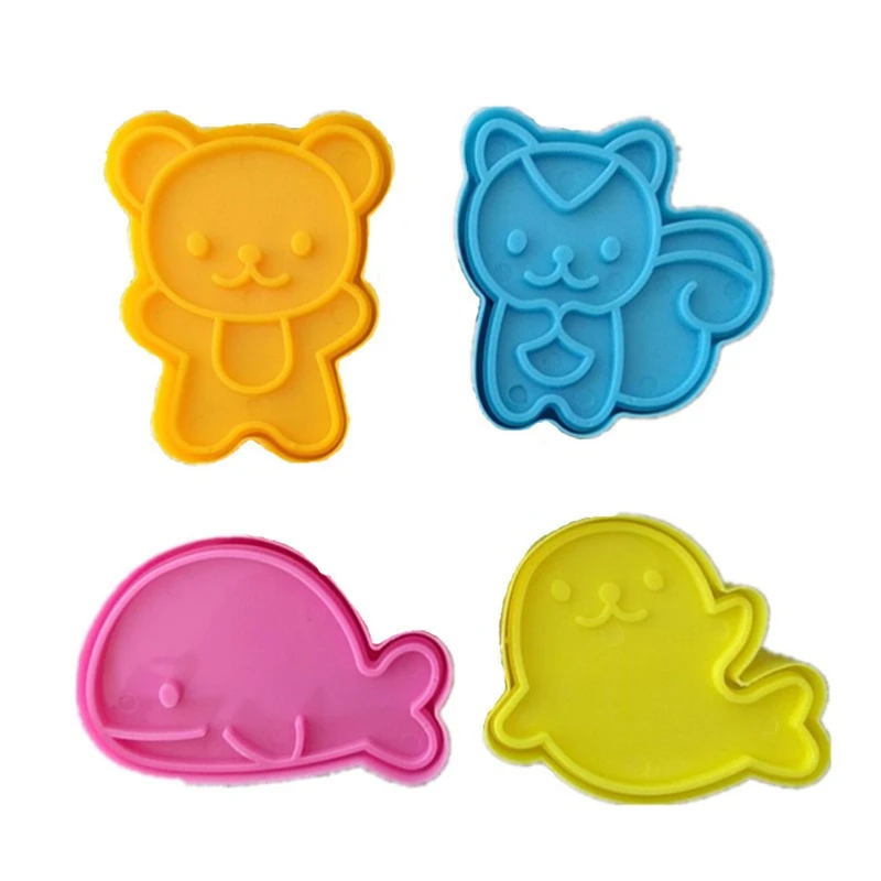 

4Pcs/set Toys Child Cute Samll Dolphin Samll Seal Squirrel Bear Sandwich Cookie Mold Cutters Cookie Cake Decorating Moulds