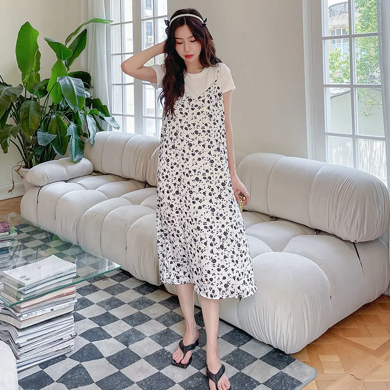 QWEEK  Lingerie Sexy Woman Nightie Ladies Floral Print Sling Nightdress Satin Sleepwear Spaghetti Strap Nightwear Homewear