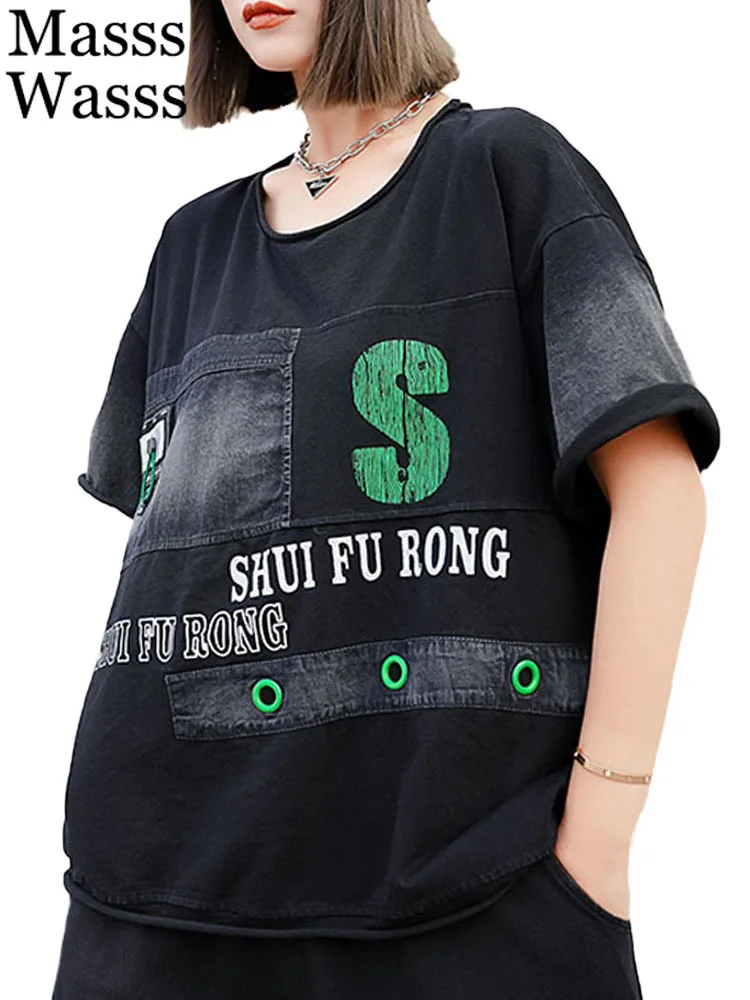 

Masss Wasss 2023 Punk Streetwear Summer Womens Fashion Printed Vintage Loose Tee Shirts Korean Ladies Classic Luxury Casual Tops