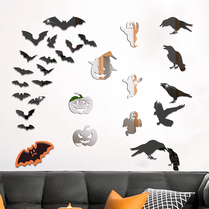 

Halloween Decoration Bat Witch Ghost Acrylic Mirror Sticker Party Sticker Bar Room Decoration Three-Dimensional Self-Adhesive