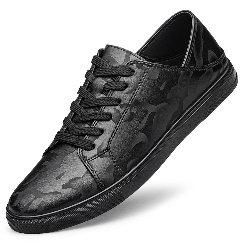 

High-Quality Skateboar Shoes For Men Brand Genuine Leather Comfortable Casual Men's Shoes Lace-up Fashion White Black Sneakers