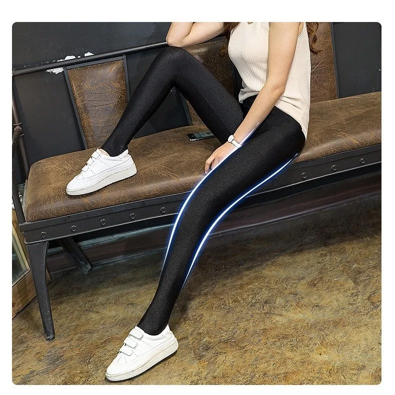 

Glossy Black Satin Women High Waist Leggings Fitness Sport Yoga Pants Plus Size Opaque Shiny Sexy Tights