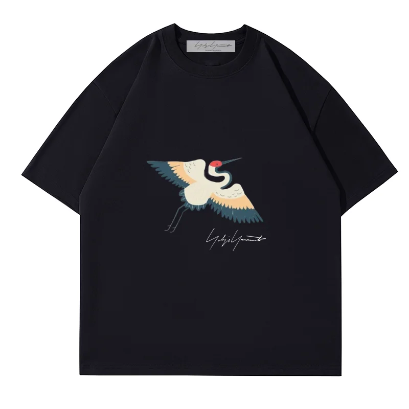 

Летняя футболка Yohji Yamamoto Y3 2023, Мужская футболка с принтом японского журавля Fuji Mountain, хлопковая футболка с коротким рукавом для мужчин и женщин