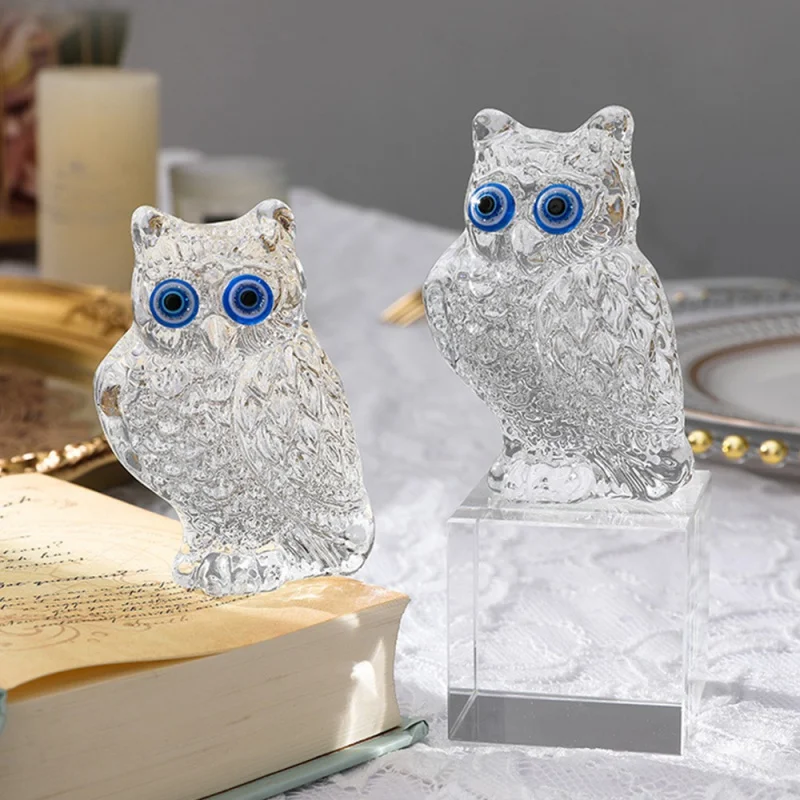 

Natural Crystal Owl Figurine Glass Ornament Decoration Home Evil Eye Animal Decor Valentines Day Mother's Gift Decor Accesso