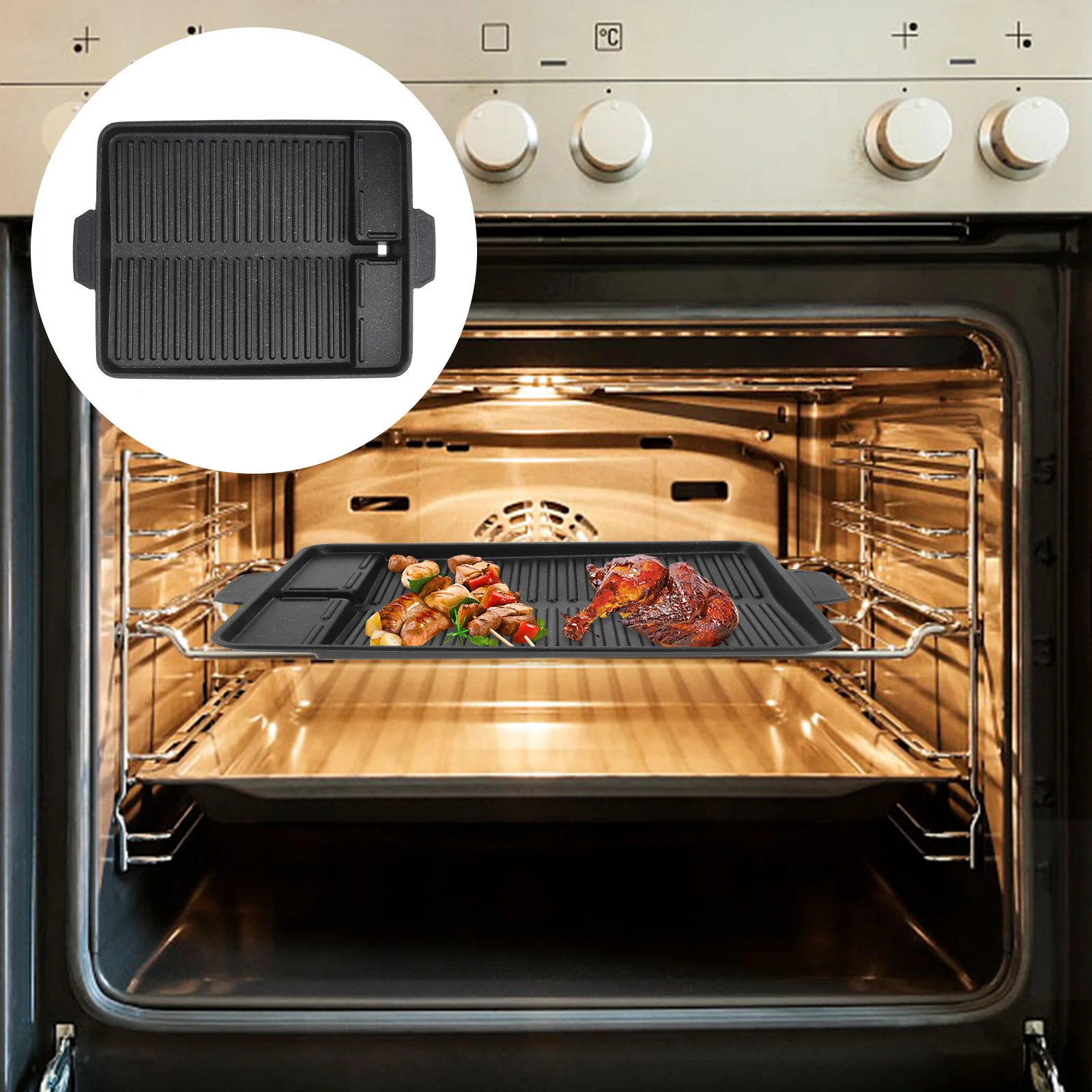

Grill Tray Pan Barbecue Baking Griddle Portable Outdoor Aluminum Home Reversible Nonstick Stove