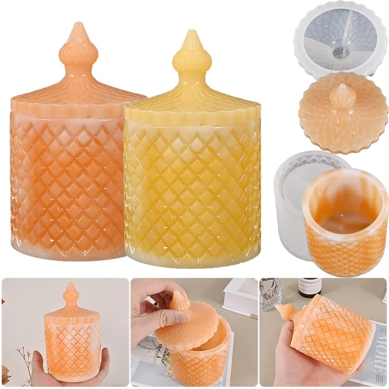 

Vintage Jar Resin Mold with Lid Rhombus Lattice Storage Box Mold for Epoxy Mold