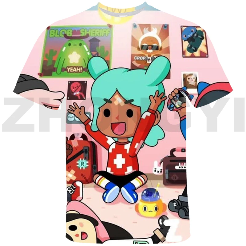 

Новинка, футболка для женщин с объемным изображением бока Toca Life World, повседневная одежда большого размера для детей и студентов, мультяшная ...