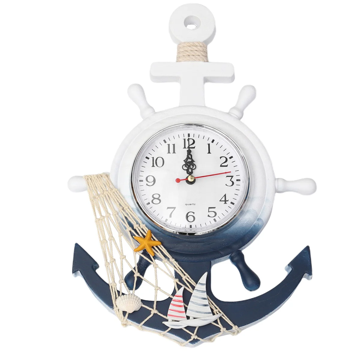 

Clock Wall Anchor Nautical Wheel Decor Hanging Ship Boat Steering Mediterranean Beach Decorative Style Clocks Rudder Alarm Time