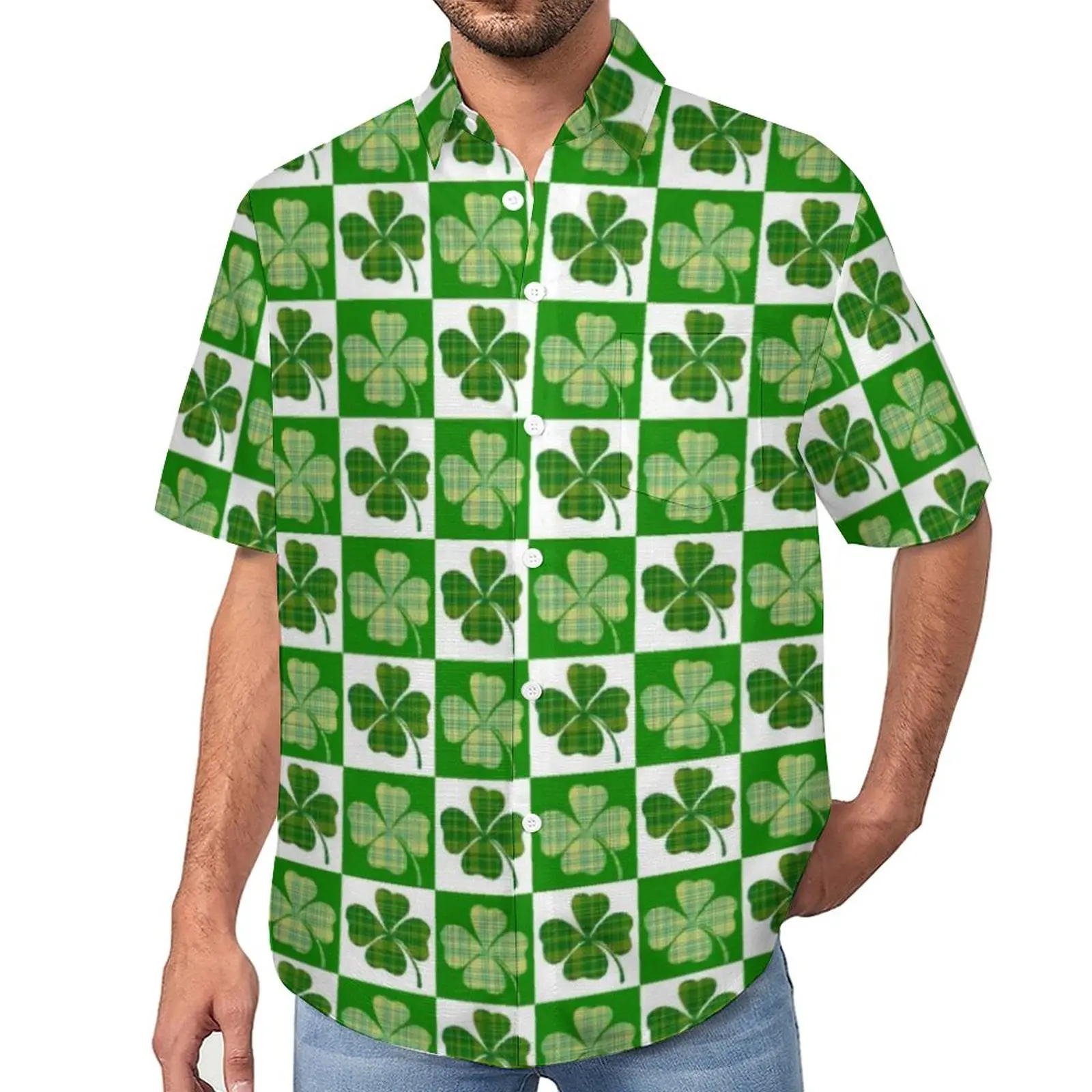 

St Patrick's Day Loose Shirt Vacation Patricks Shamrock Pretty Casual Shirts Hawaiian Short-Sleeve Street Style Oversize Blouses