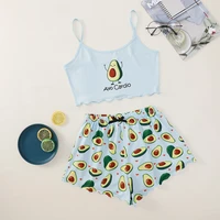 new avocado printed pijamas women suspender top and shorts home suit pajamas sleepwear pijamas de mujer