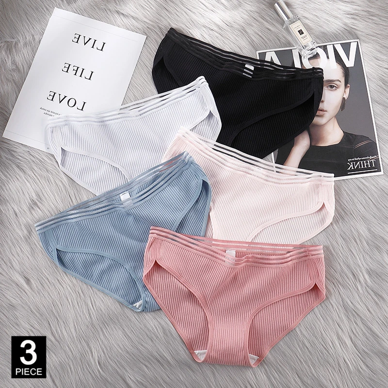 

Solid Color Simple Panties Woman Sexy Cotton Briefs Girls Underwear Antibacterial Panty New knickers Set 3 Pcs/lot