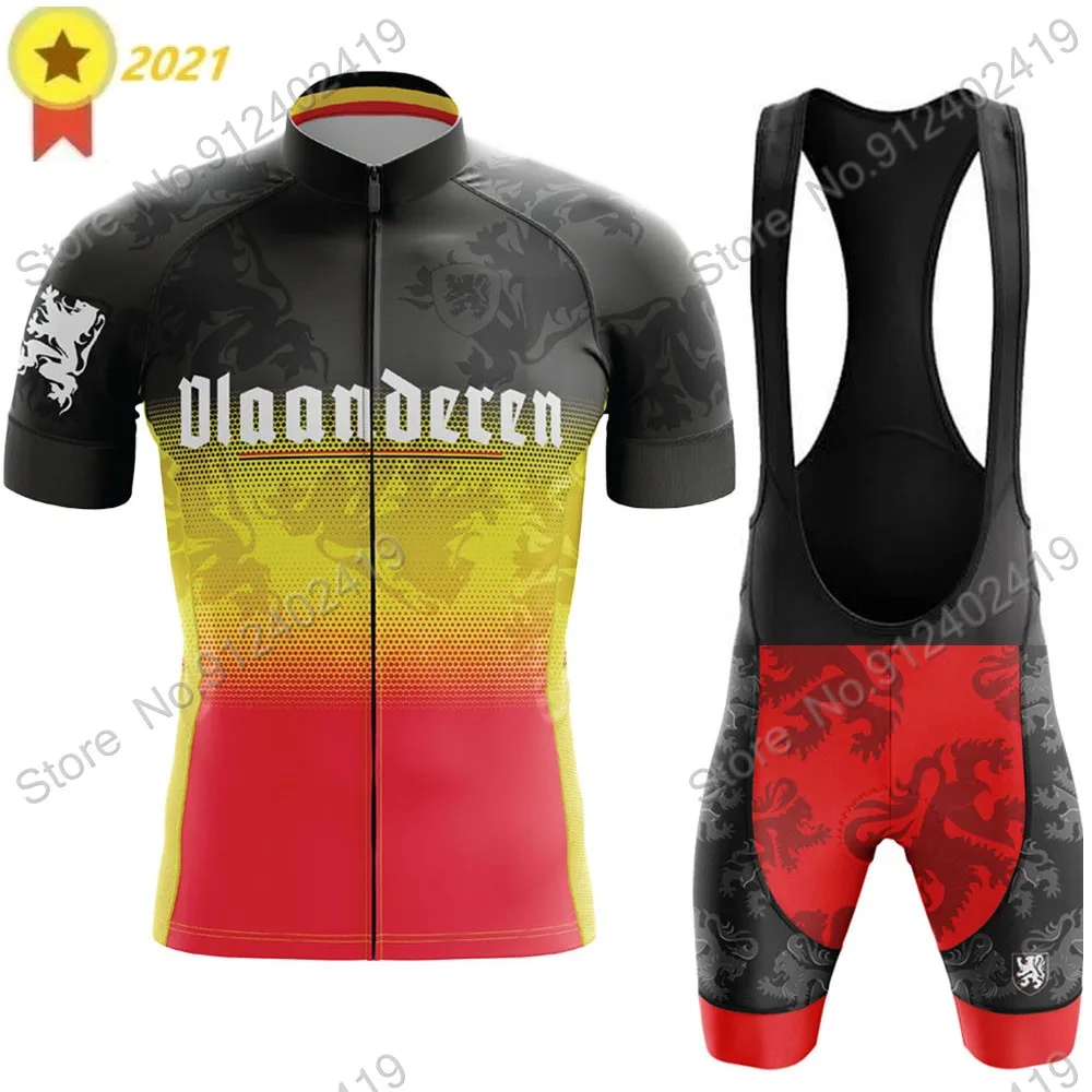 

2021 Vlaanderen New Cycling Jersey Set Mens Summer Bicycle Clothing Road Bike Shirts Suit Bicycle Bib Shorts MTB Ropa Maillot