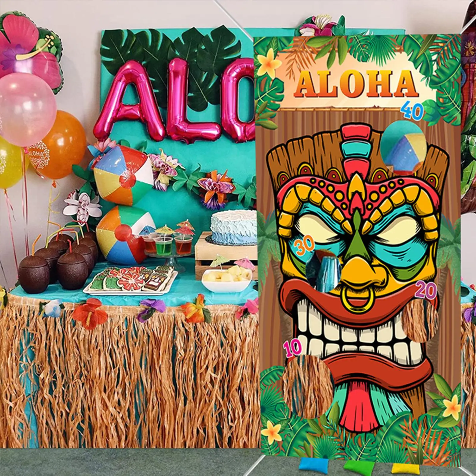 

Hawaiian Aloha Toss Game Sandbag Banner Throwing Game Kit Aloha Sign Flag Fun for Activities Outdoor Summer Family Boys Girls