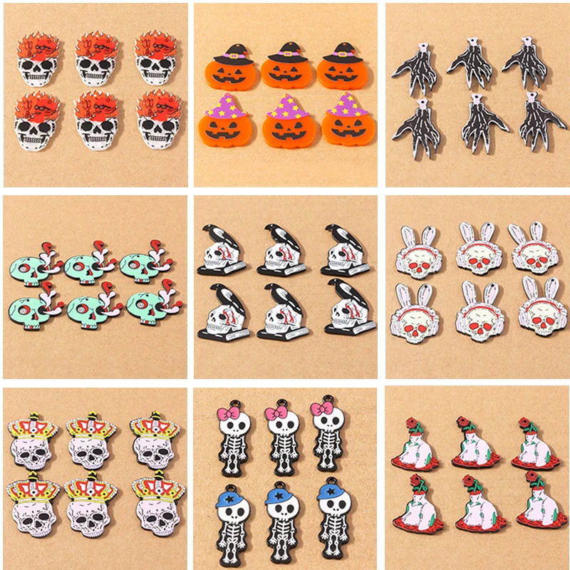 

5pcs Halloween Skull Charms Pumpkin Ghost Charms Pendants for Jewelry Making Necklace Earrings DIY Halloween Gift Craft Findings