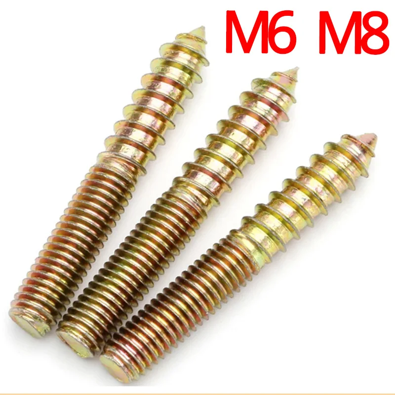 

M6 M8 Furniture Connector Color Plated Pointed Head Screw Steel Tail Double-ended Self Tapping Screw Extended Woodworking Bolt