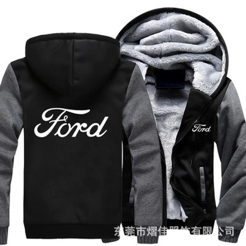 

Winter Hoodies Männer Ford Logo Jacke Verdicken Warme Fleece baumwolle Zipper Raglan Mantel Männlichen Trainingsanzüge