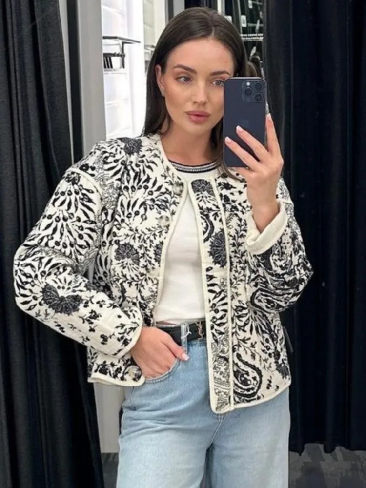 

Fashion Zebra-stripe Women's Cotton Jacket Fashion O Neck Long Sleeved Warm Coat 2023 Autumn Winter Lady Thick High Streetwear