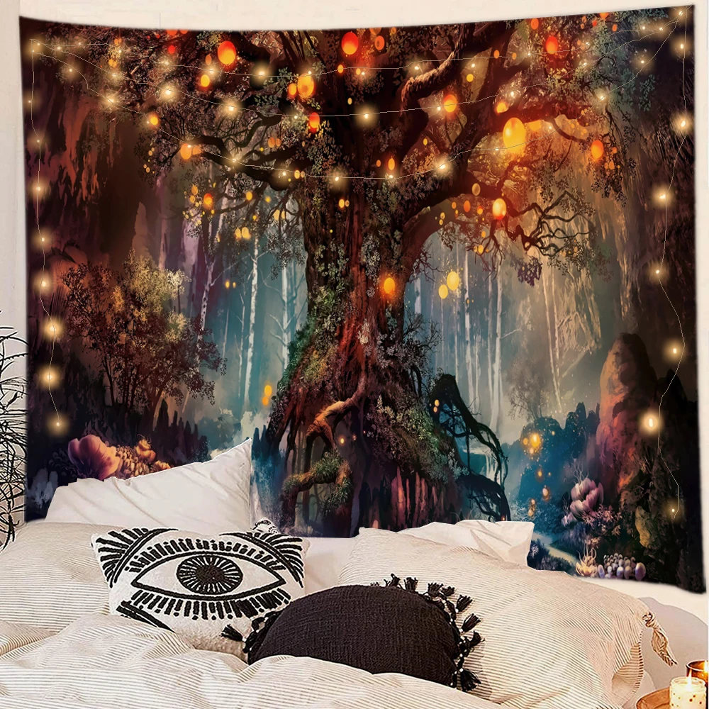 

Fantasy Fairy Tales Plant Magical Forest Tapestry World Life Tree Waterfalls Wall Art Hanging For Bedroom Living Room Dorm Decor