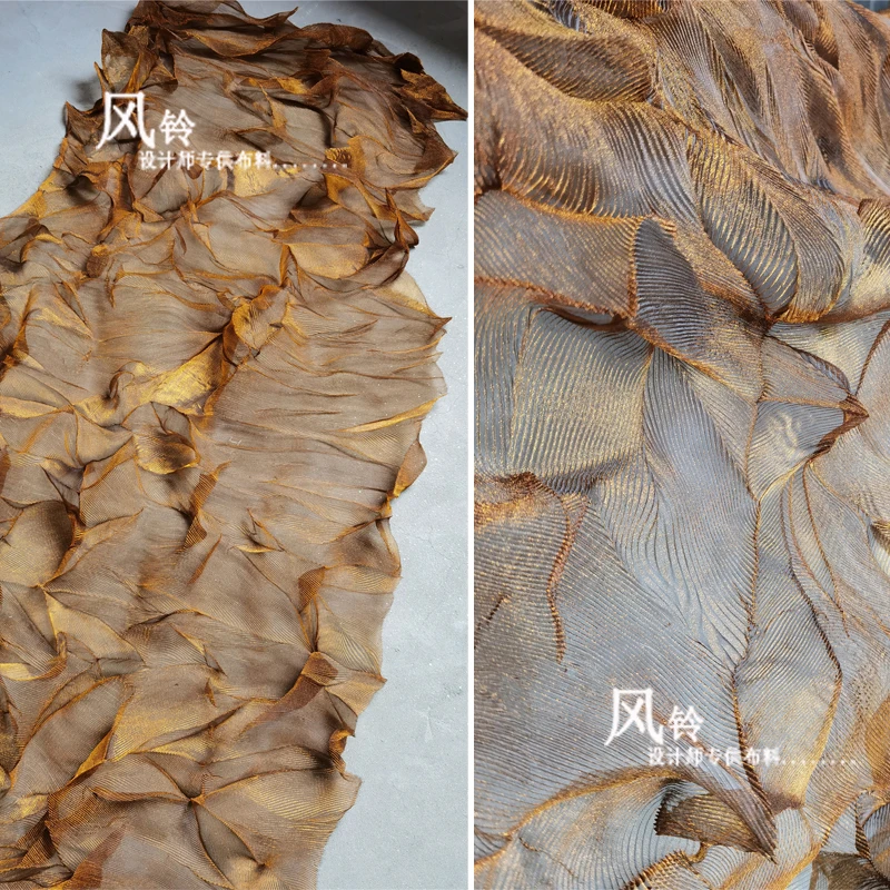 

Transparent Pleated Tulle Fabric Caramel Color Miyaked Style DIY Party Backgound Decor Skirts Dress Clothes Design Fabric