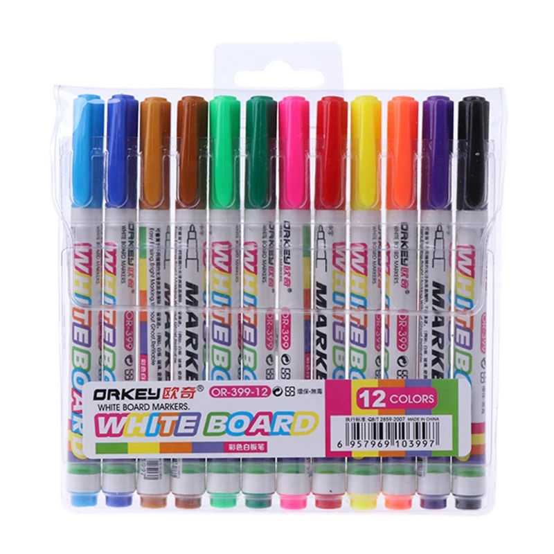 

12 Colors Whiteboard Marker Non Toxic Mark Sign Fine Nib Set Supply R2LB