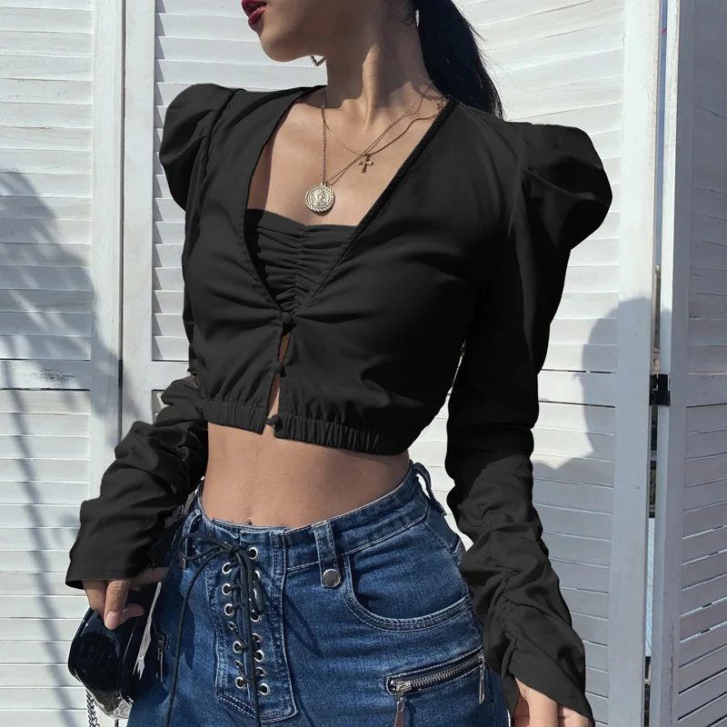 

2023 Spring Summer New Office Ladies Street Elegant Tube Crop Top T-shirt Women Two 2 Piece Fashion Long Sleeve Casual Tees