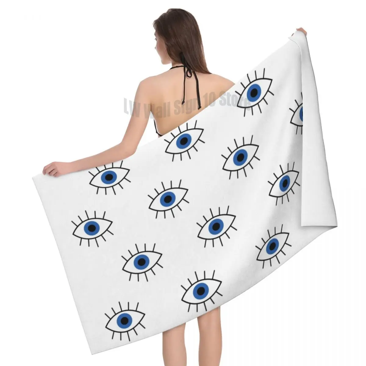 

Cute Blue Turkish Evil Eye Bath Beach Towel Microfiber Nazar Amulet Boho Shower Sports Yoga Towels