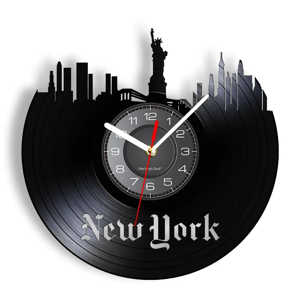 

New York City Vinyl Record Wall Clock NY Statue of Liberty Skyline Wall Art Modern Wall Clock USA Tourism Travel Gift Clock
