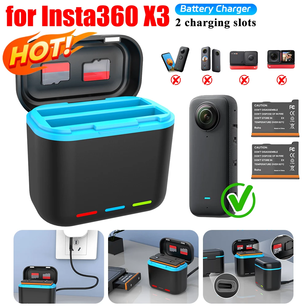 2-канальная Станция Быстрой Зарядки Со Слотами Для SD-карт Камеры Misro Insta360 X3 Набор