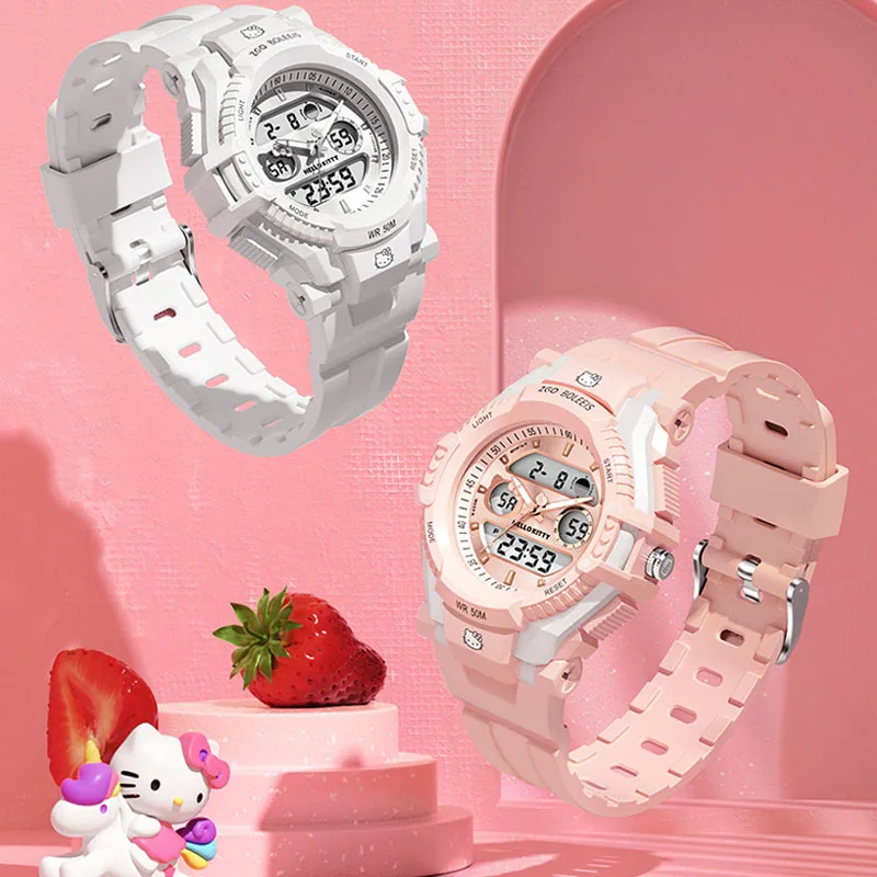 

Милые часы Hellokittys Sanrioed, Мультяшные цифровые часы, светящиеся водонепроницаемые противоударные спортивные часы, студенческие электронные ч...