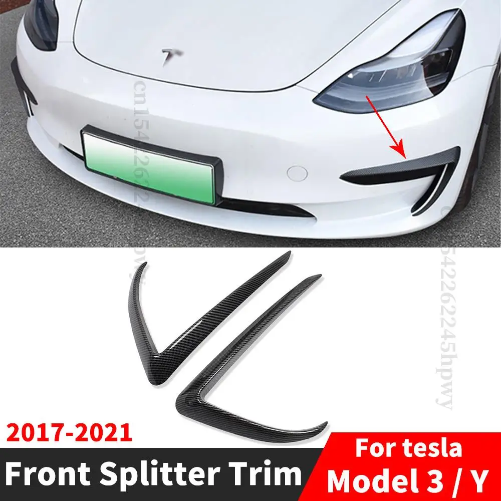 

Ветровой нож для Tesla Model 3 Y 2017-2021, передняя противотуманная лампа, сплиттер для бровей, отделка, аксессуары для украшения из углеродного волок...